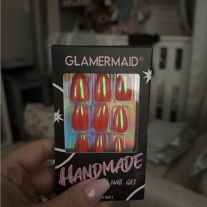 Iridescent Coral Handmade Press on Nails Medium Length